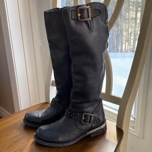 Anthropologie Felmini Portugal Blue Leather Studded Riding Boots Women’s 7